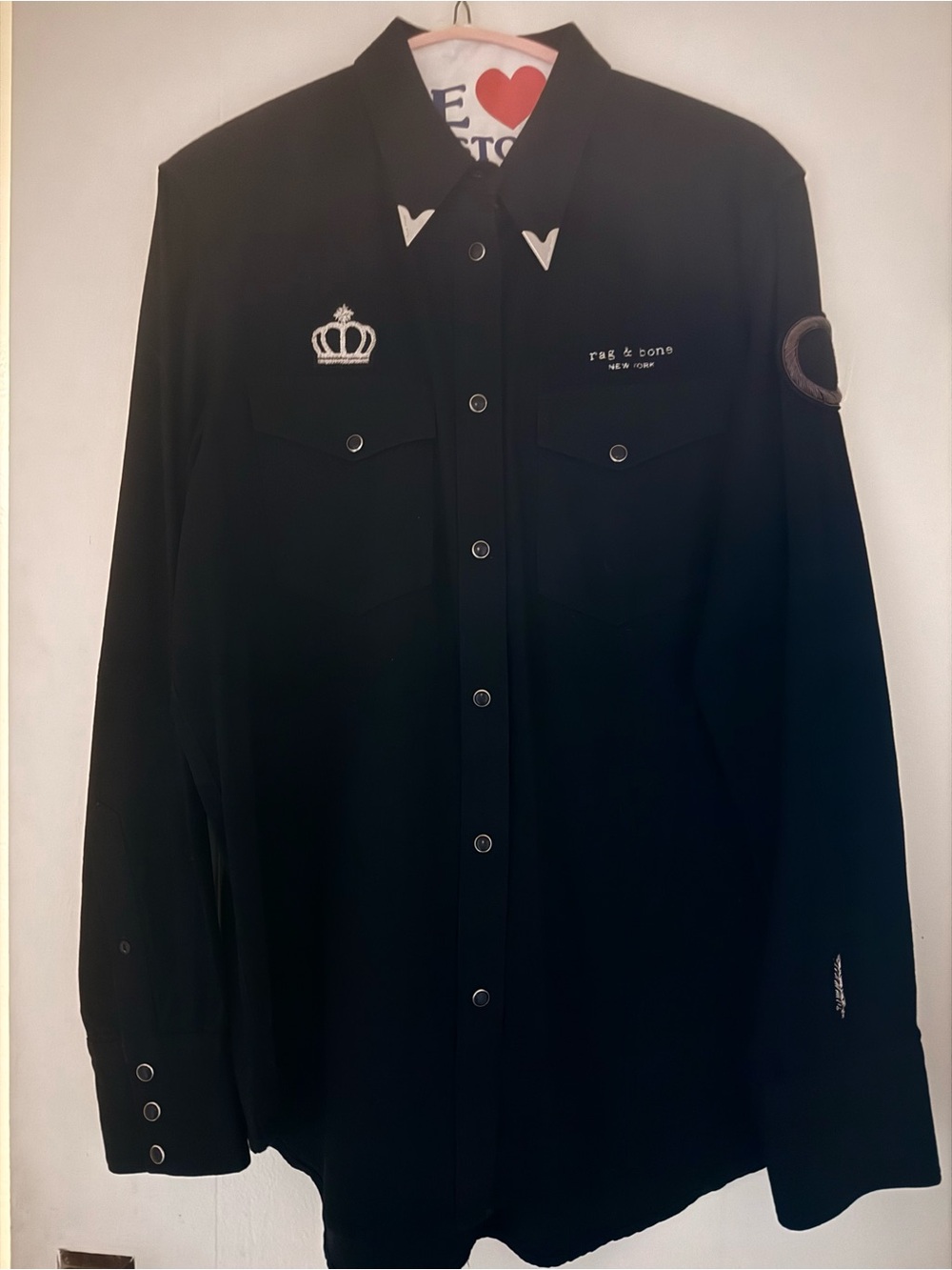 rag & bone Black Western Crown Embroidered Snap-Front Blouse